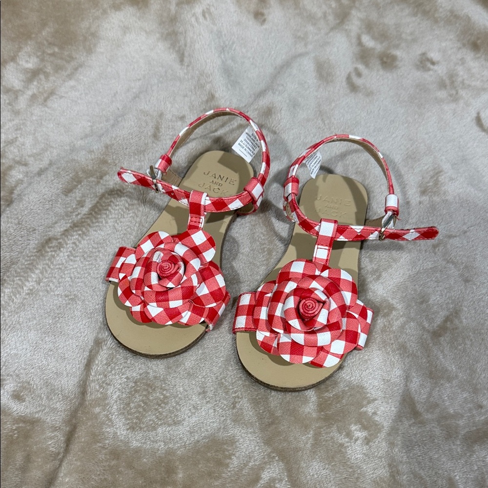 Janie and Jack Red Checkered Kids Sandals
